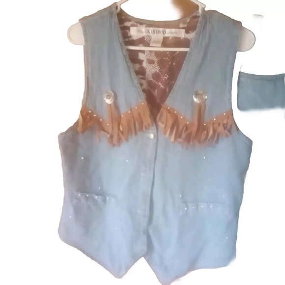 Women's Blue Fringe Vest - Picture 1 of 3